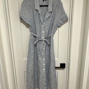 Quince Blue Striped Midi Dress